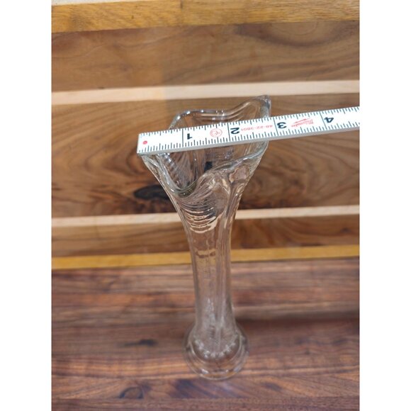 Antique L. E. Smith Clear Iridescent Carnival Glass Swung Vase - Picture 4 of 7